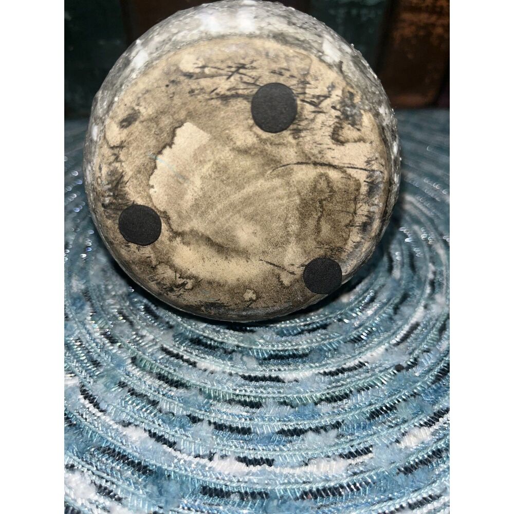 Gray and White Crackled Drip Pottery Mid Century Modern Handle Vase Farmhouse - Picture 7 of 7